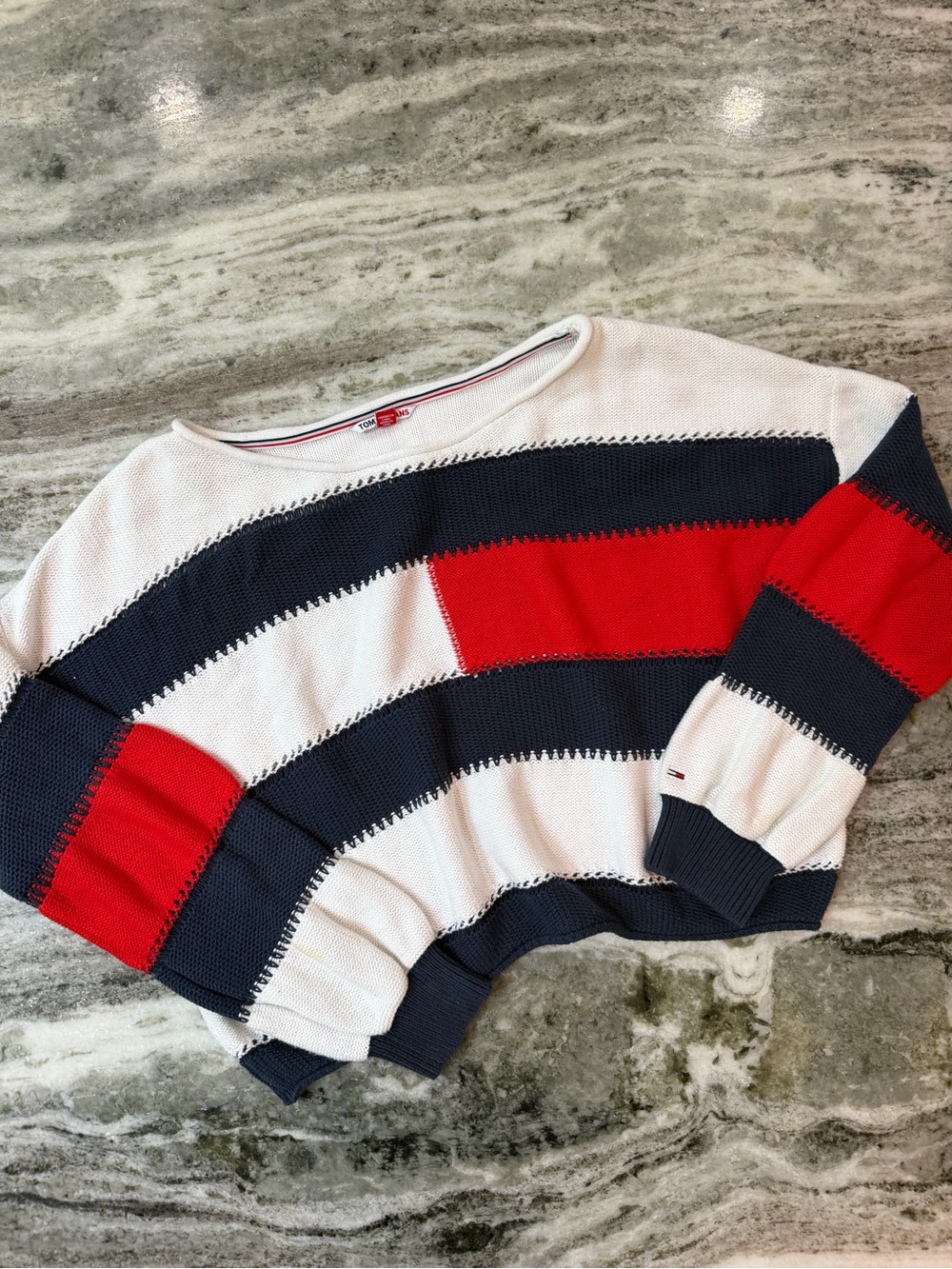 Tommy Hilfiger Navy, Red & White Striped Crewneck Sweater